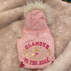 Dog reversible puffer jacket with faux fur hoodie